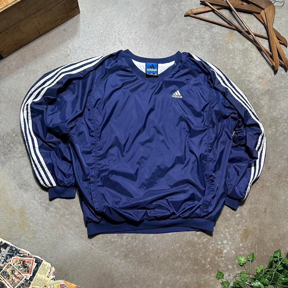 Vintage 90s Adidas Team Striped Windbreaker Jacket Mens XL Blue White Pullover